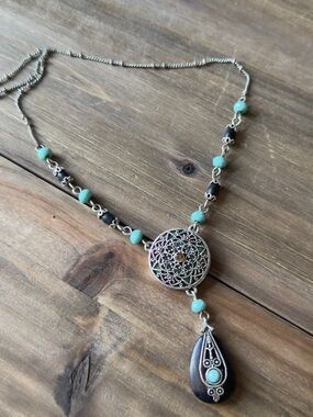 Boho Statement Necklace with Ethnic Tribal Pendant Jewelry